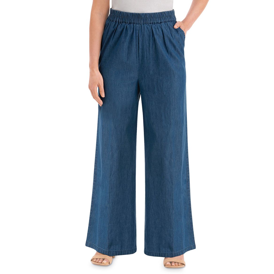 Pull-On Denim Palazzo Pants + '-' + 380161