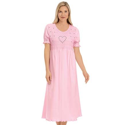 Smocked & Embroidered Knit Nightgown-380163
