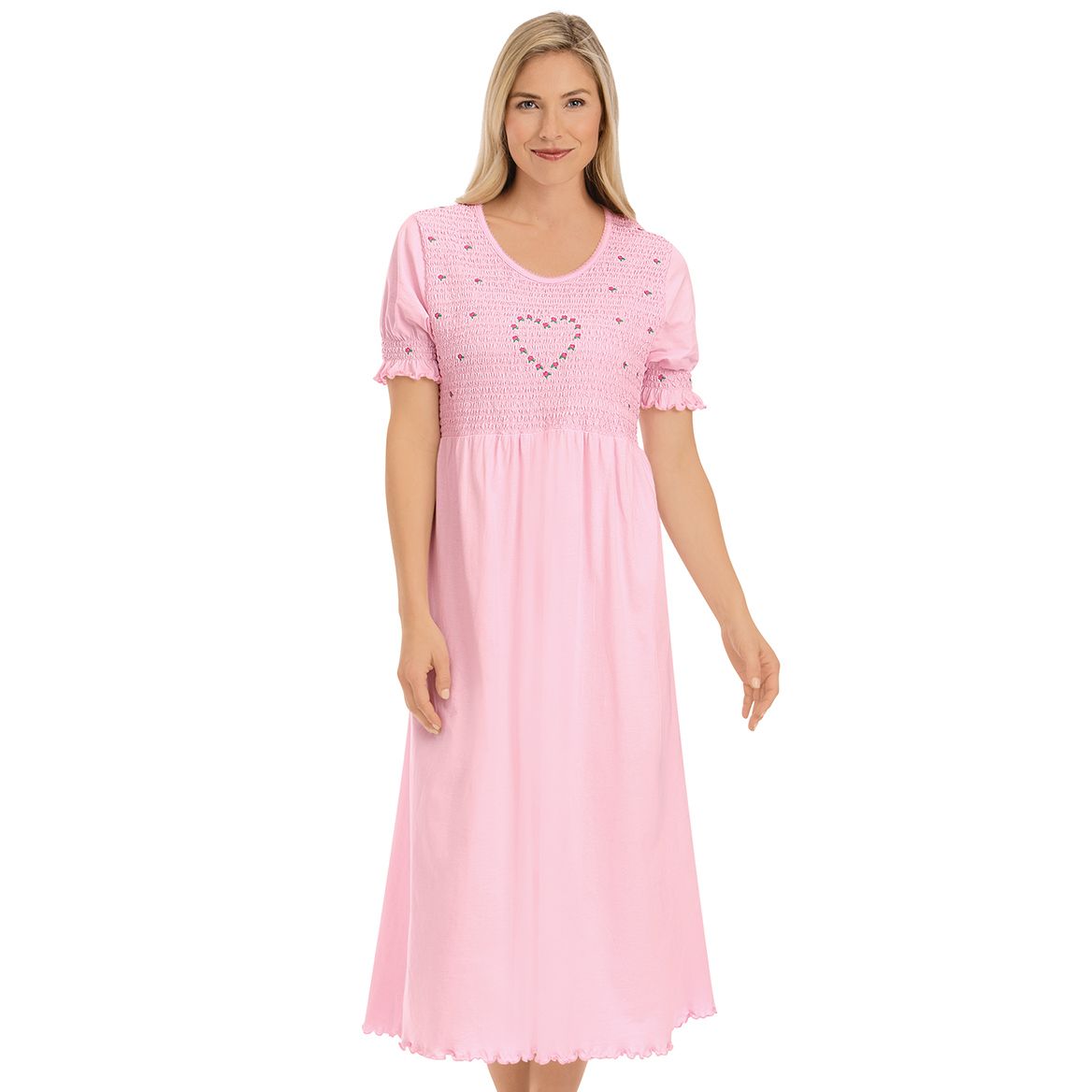 Smocked & Embroidered Knit Nightgown + '-' + 380163