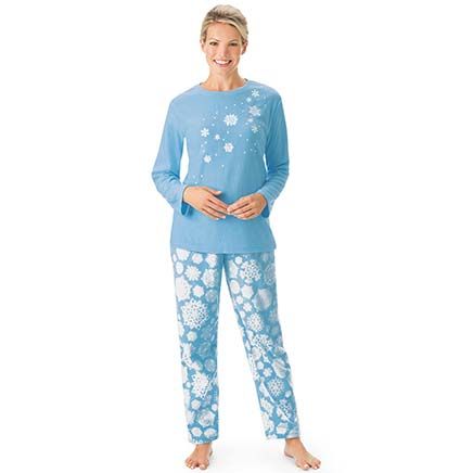 Snowflake Embroidered Tunic Fleece PJ Set-380246