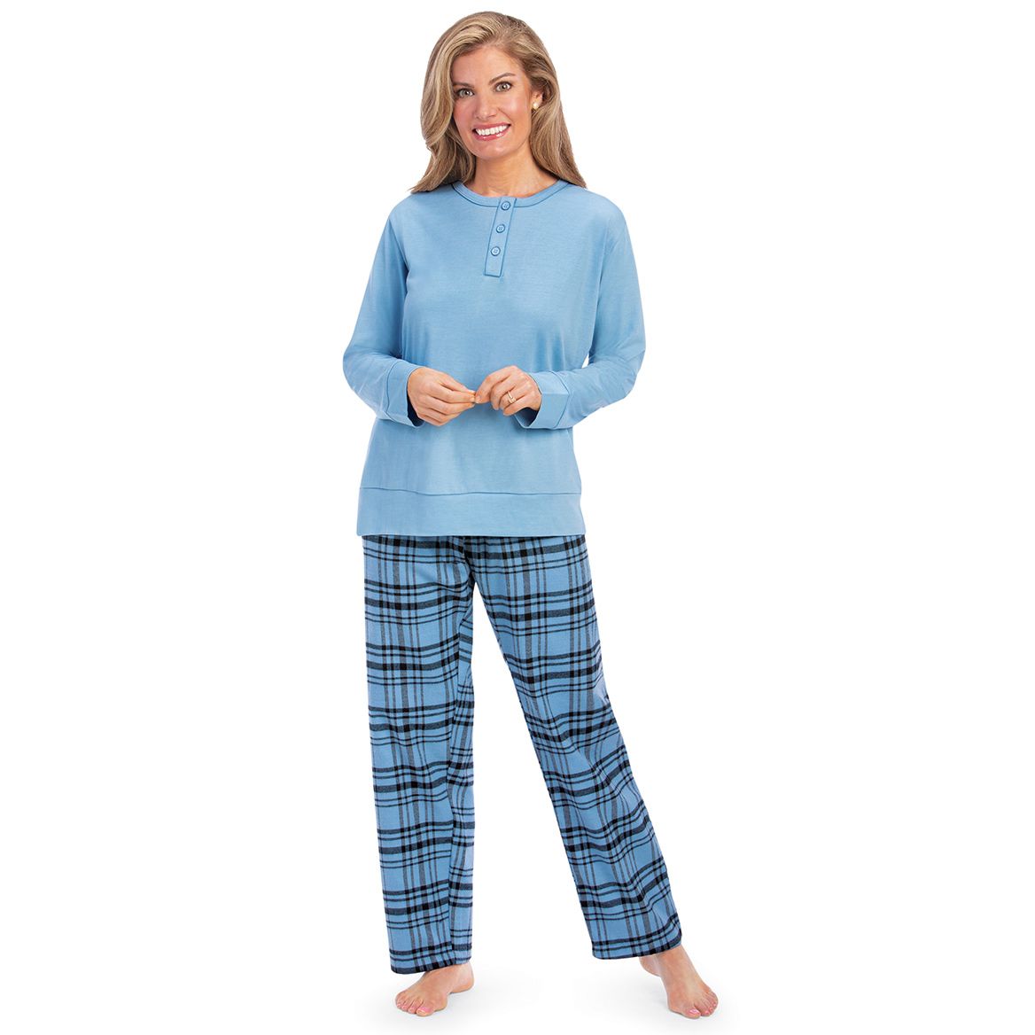 Feminine Plaid Flannel Pajama Set + '-' + 380267