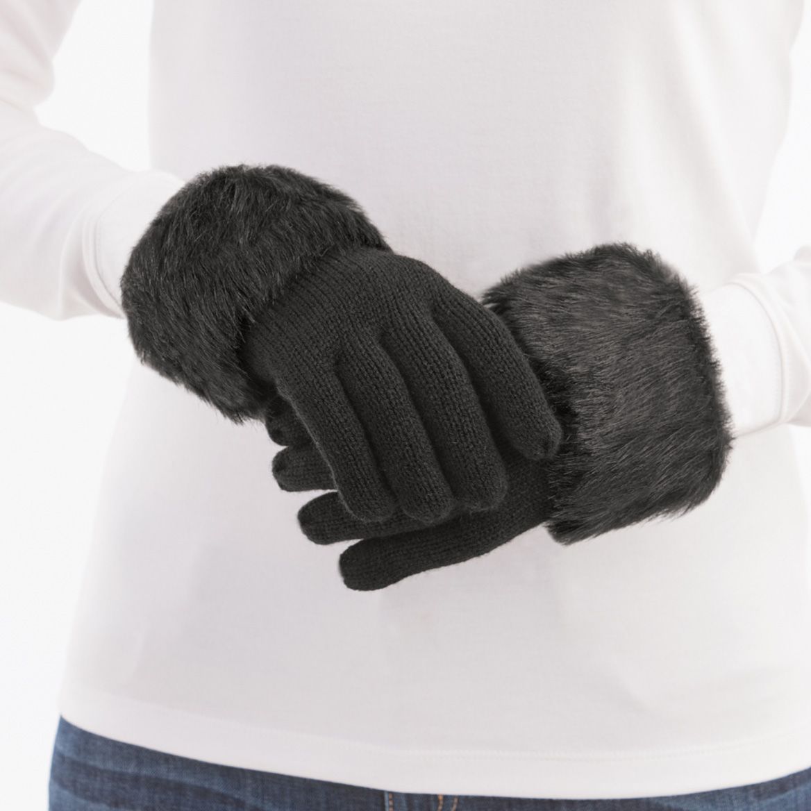 Foxy Faux Fur Trimmed Gloves + '-' + 380281
