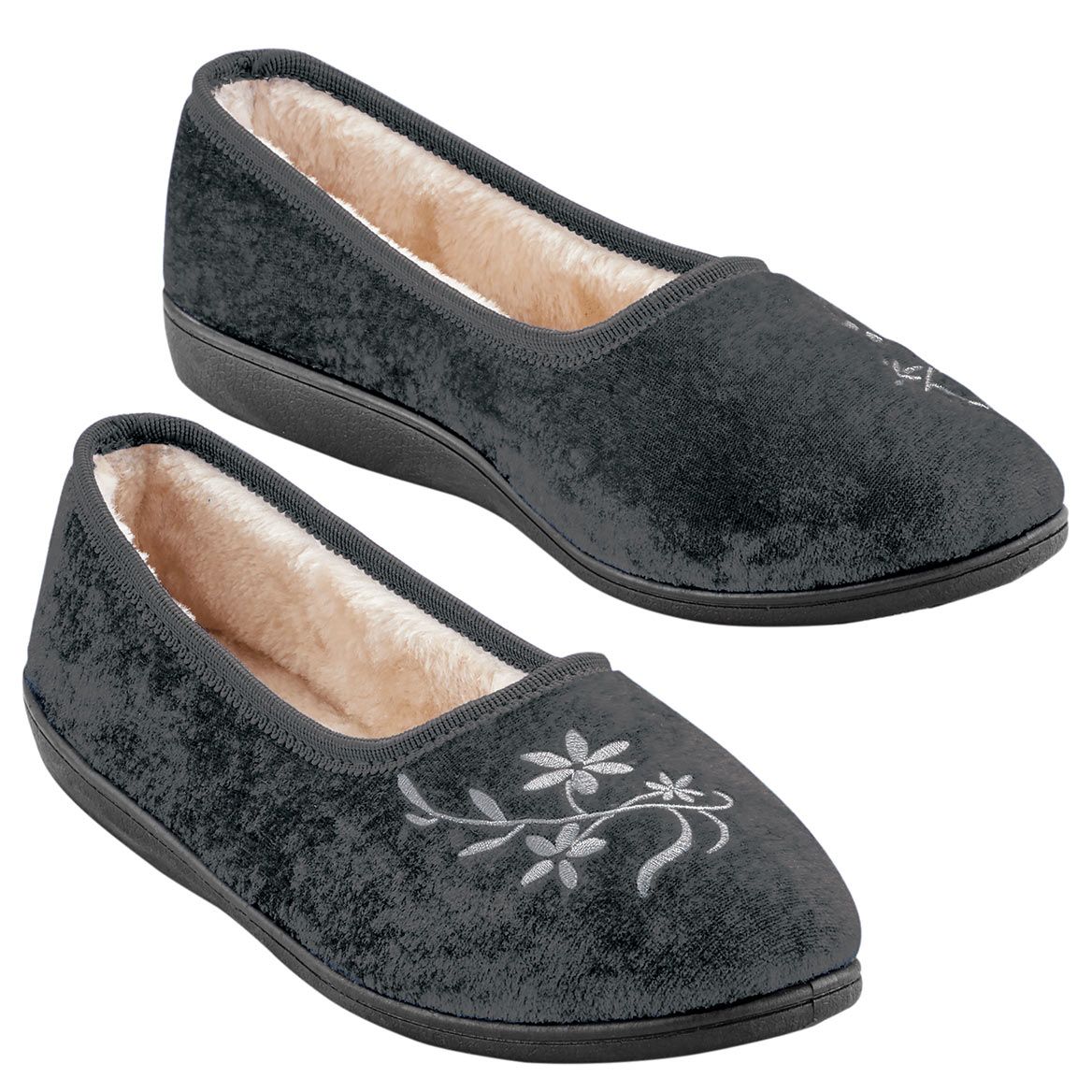 Fleece-Lined Velvet Slippers + '-' + 380287