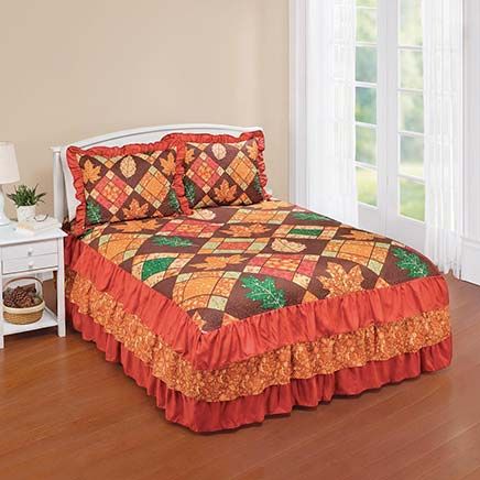 View product details for Fall Patchwork Triple Ruffle Bedspread Set
