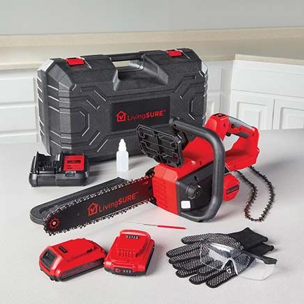 Cordless 12" Chainsaw, 2 Batteries and Charger Set By LivingSURE™-380520