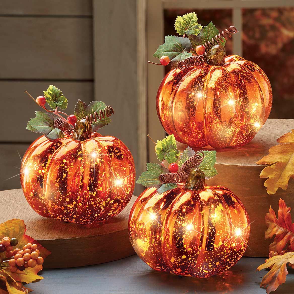 Lighted Harvest Pumpkins, Set of 3 + '-' + 380556