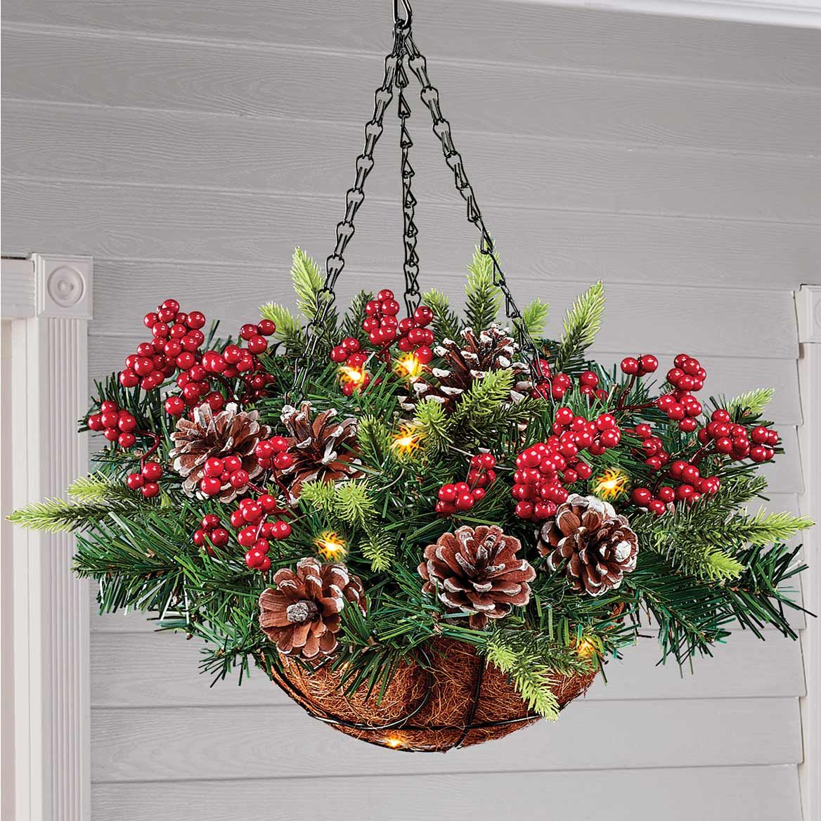 Lighted Pine Hanging Basket + '-' + 380570
