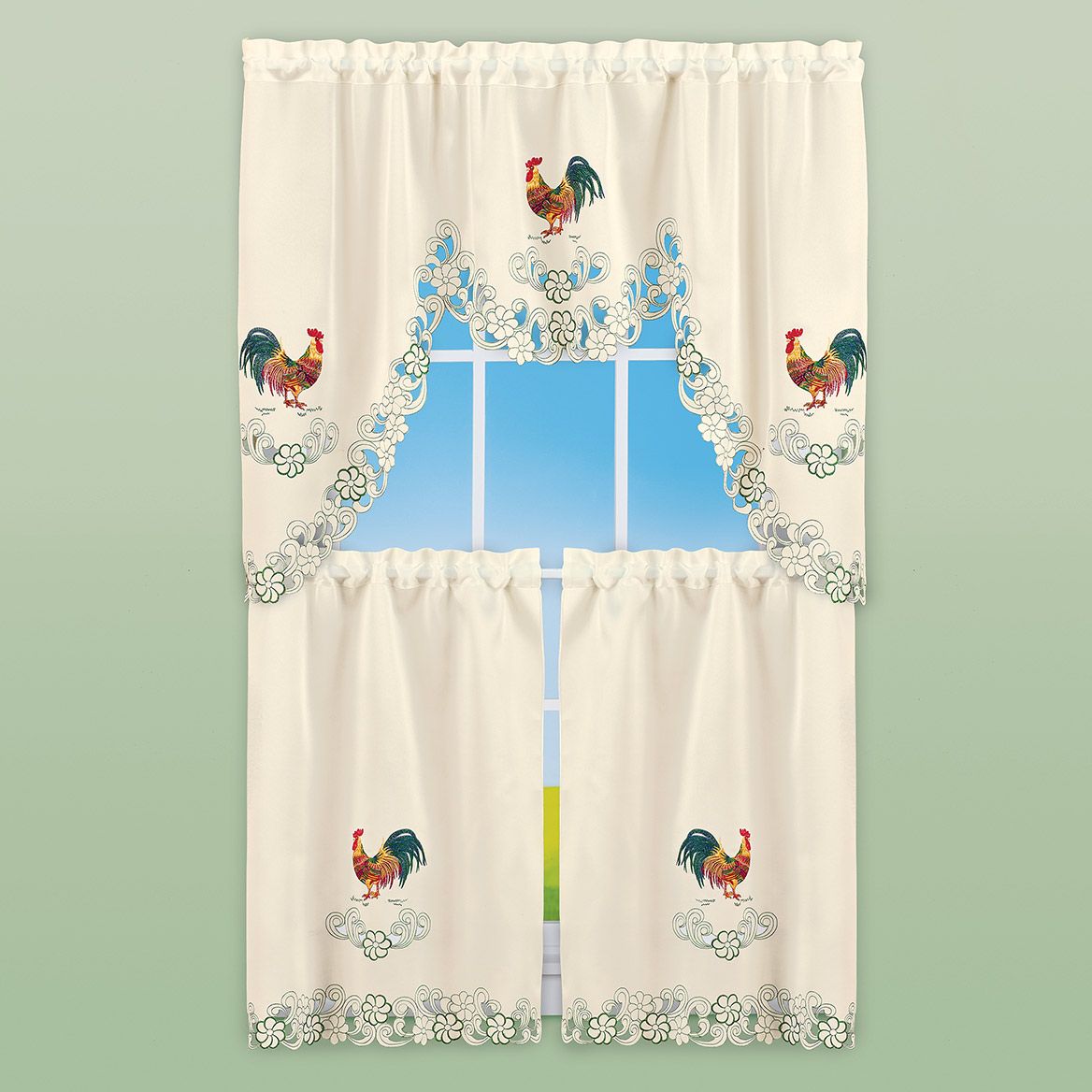 Rooster Embroidered Curtains + '-' + 380602