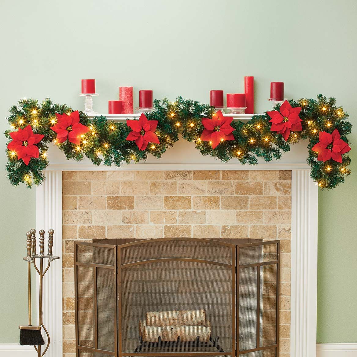 9-Ft. Lighted Poinsettia Garland + '-' + 380607