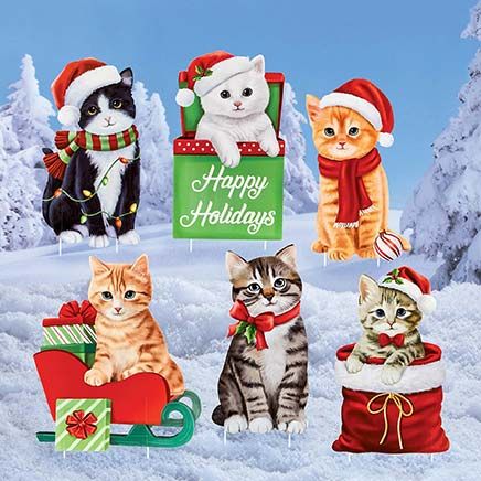 Christmas Cat Stakes, Set of 6-380664