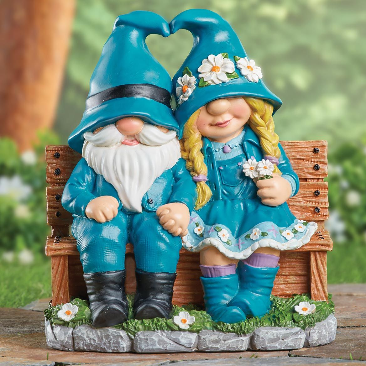 Gnome Couple on Bench Statue + '-' + 380676