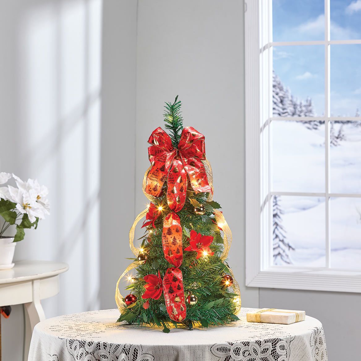 26" Pull-Up Pre-Lit Poinsettia Tree By Holiday Peak™ + '-' + 380856