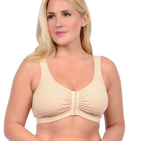 woman modeling a Front Hook Cotton Mastectomy Bra