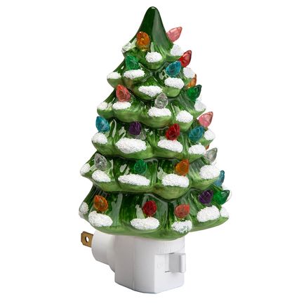 Green Snow-Capped Ceramic Tree Night Light-363938