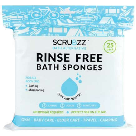 Scrubzz Rinse-Free Bath Sponges, Set of 25 Unscented-366397