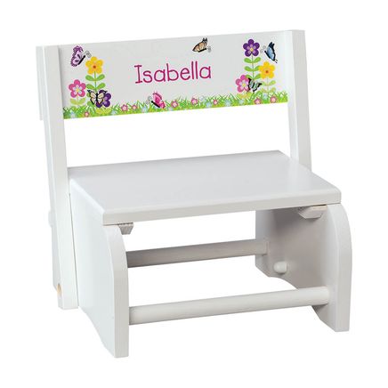 Personalized Children's White Butterfly & Flower Step Stool-368493