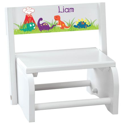 Personalized Children's White Dinosaur Step Stool-368496