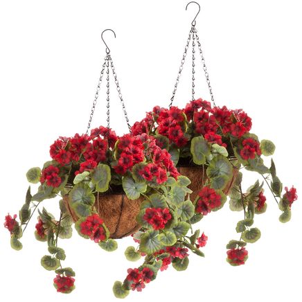 Fully Assembled Red Geranium Basket by OakRidge™, Set of 2-370384