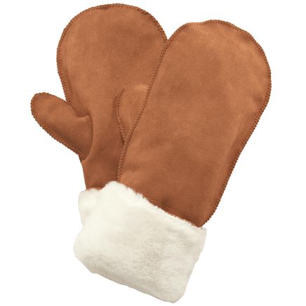 Faux Suede Fur-Lined Mittens-373795
