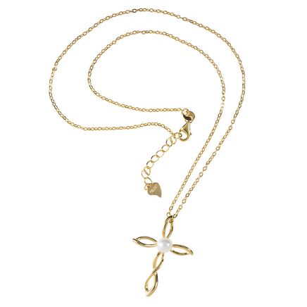 Freshwater Pearl Twist Cross Necklace-375905