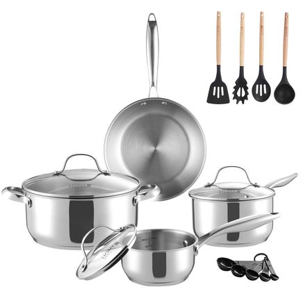 16-Piece Stainless Steel Cookware Set by Home Marketplace-378778