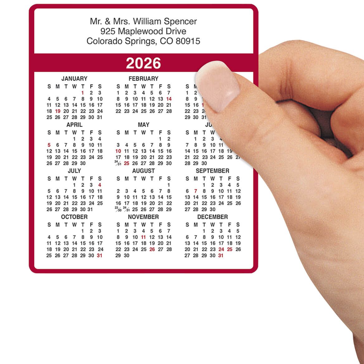 Personalized Burgundy Self-Stick Calendars, Set of 100 + '-' + 305554