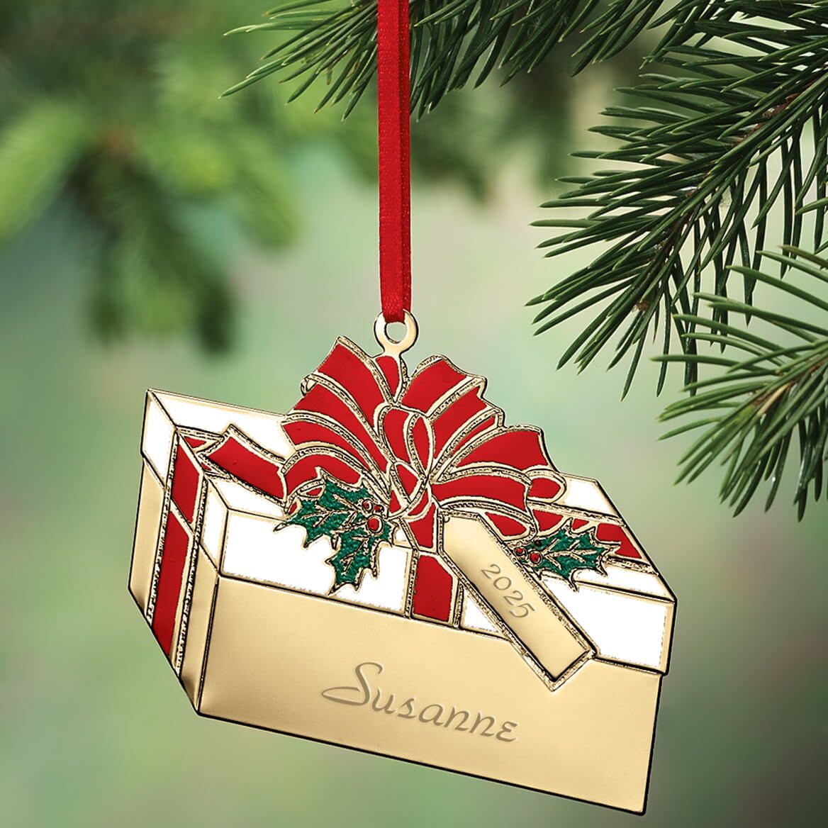 Personalized Brass Present Ornament + '-' + 314158