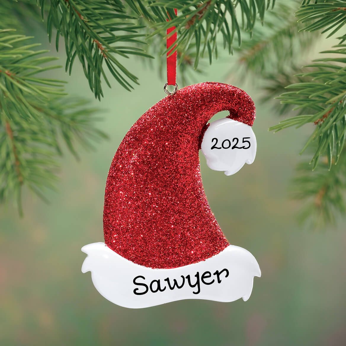Personalized Santa Hat Glitter Ornament + '-' + 339211