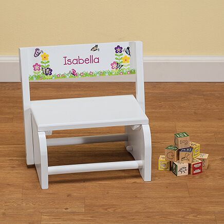 Personalized Children's White Butterfly & Flower Step Stool-368493