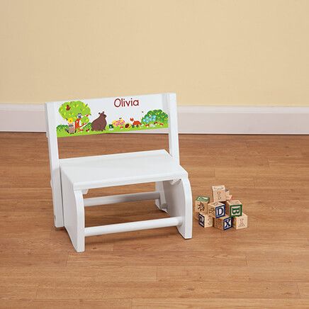 Personalized Children's White Woodland Animals Step Stool-368495