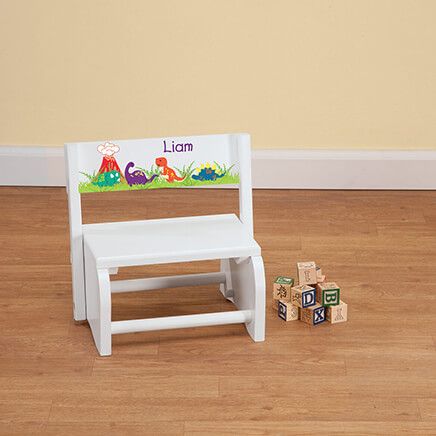 Personalized Children's White Dinosaur Step Stool-368496