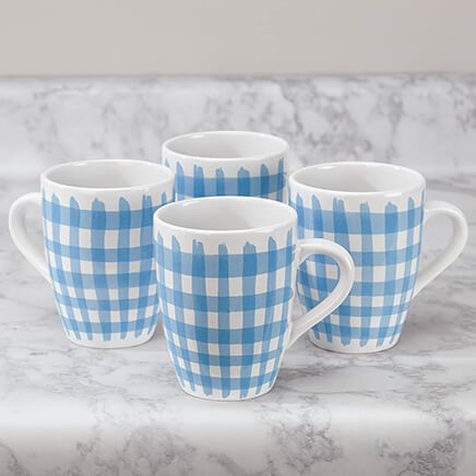 Blue Gingham Mugs by William Roberts, Set of 4-369198