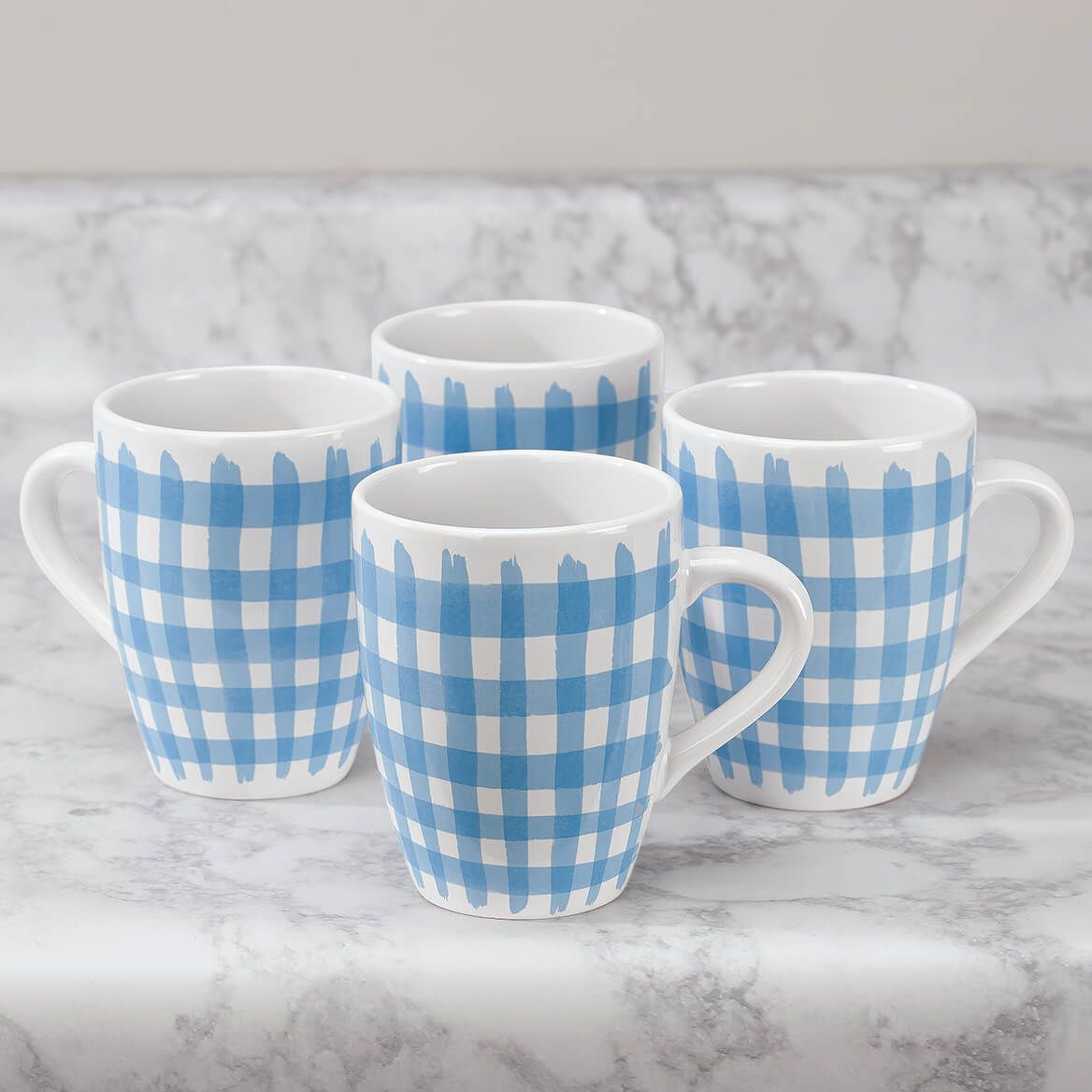 Blue Gingham Mugs by William Roberts, Set of 4 + '-' + 369198