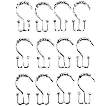 Stainless Steel Double Shower Curtain Hooks,Set of 12-370942