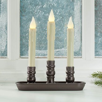 Battery-Operated LED Triple Window Candle, Set of 2-371412