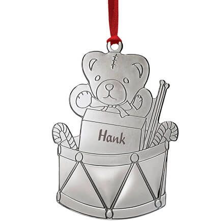 Personalized Silvertone Teddy Bear and Drum Ornament-372032