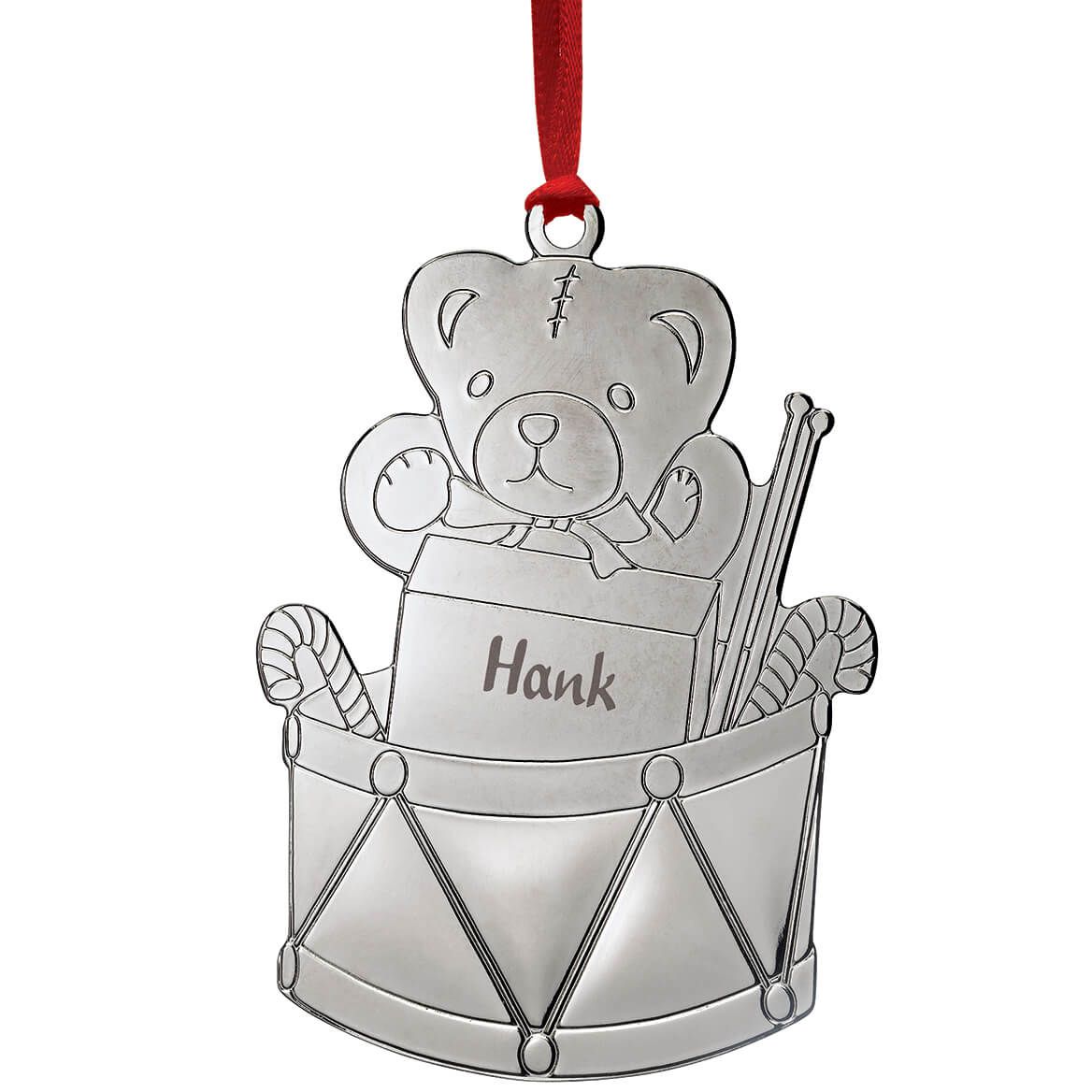 Personalized Silvertone Teddy Bear and Drum Ornament + '-' + 372032