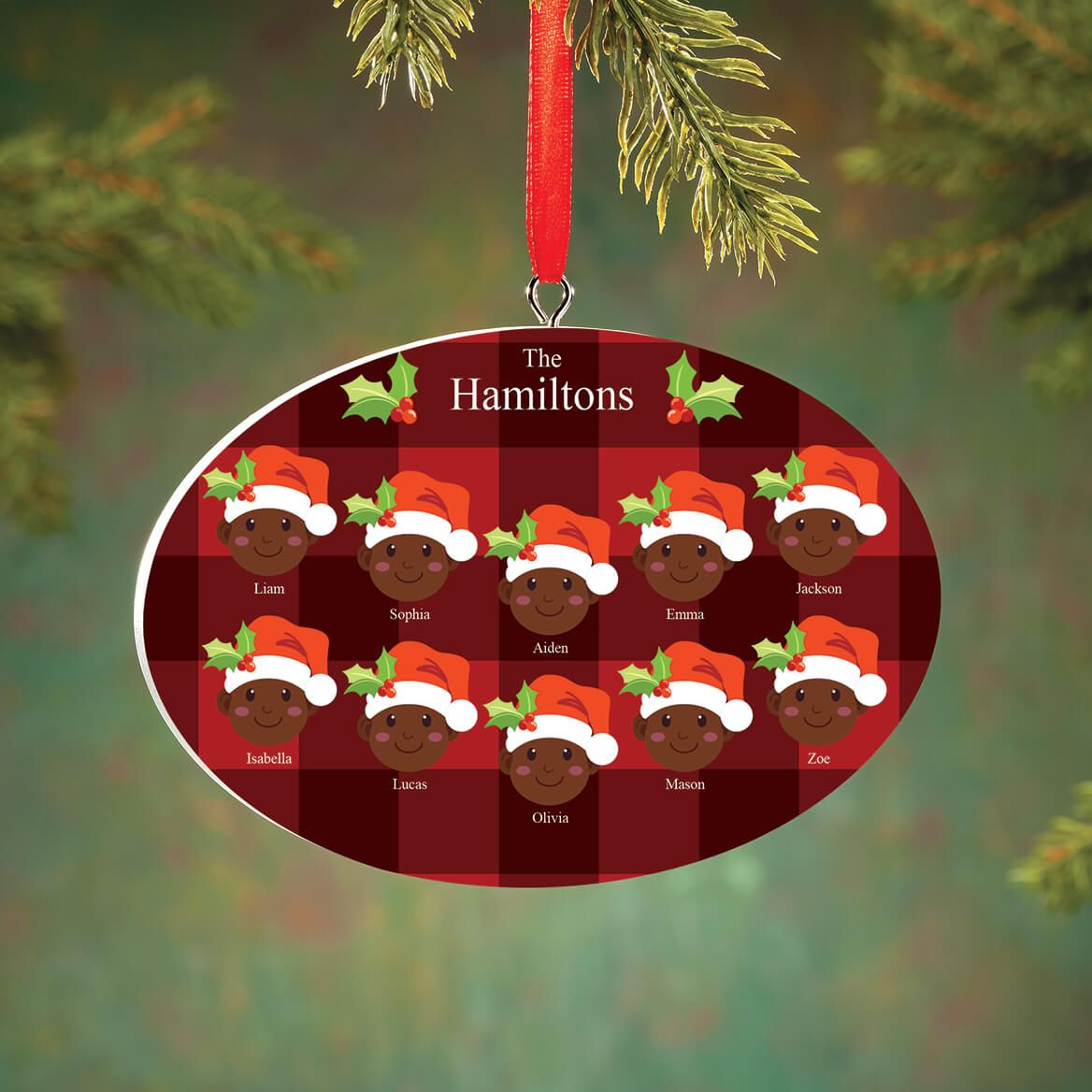 Personalized Dark Skintone Santa Hat Family Ornament + '-' + 372374