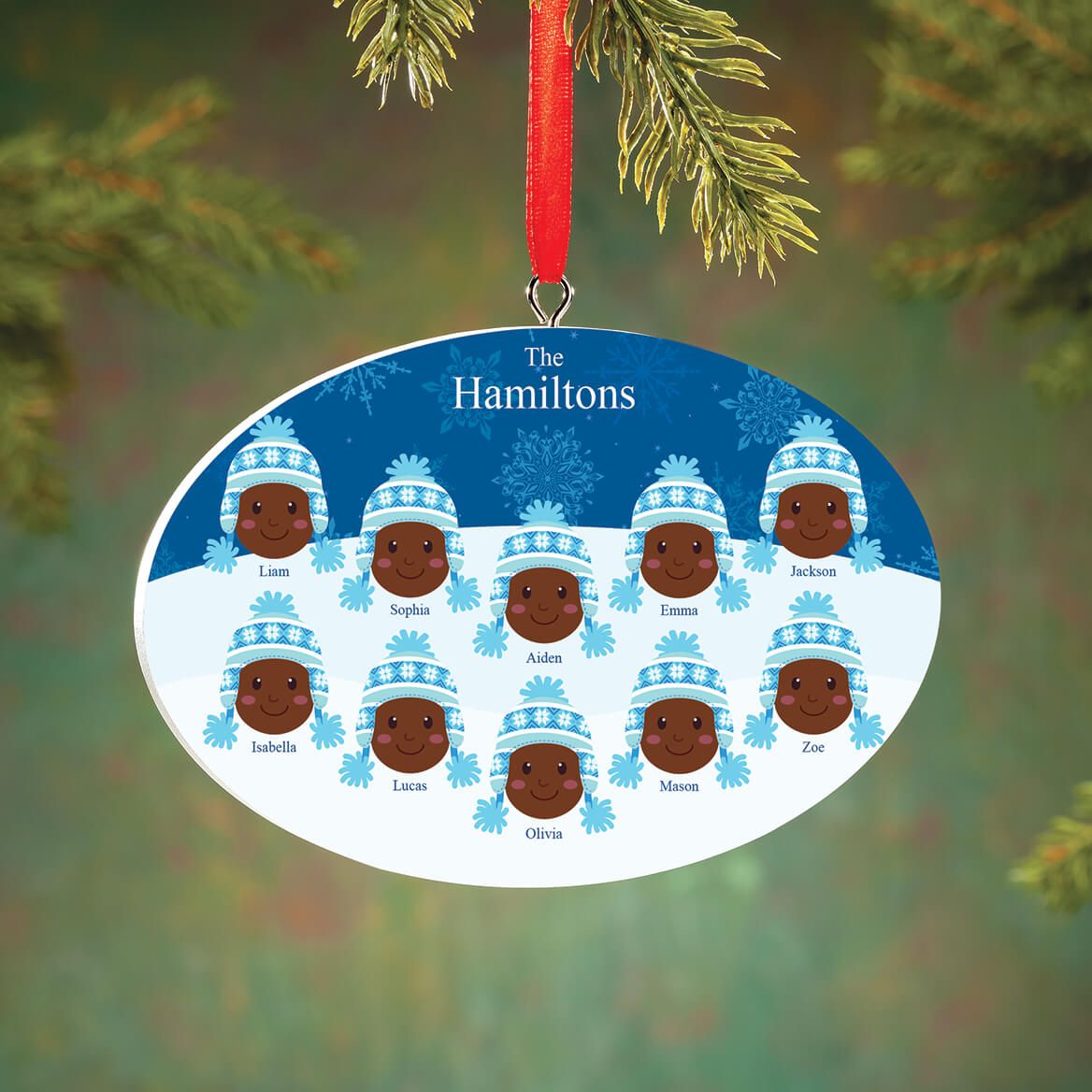 Personalized Dark Skintone Winter Hat Family Ornament + '-' + 372382