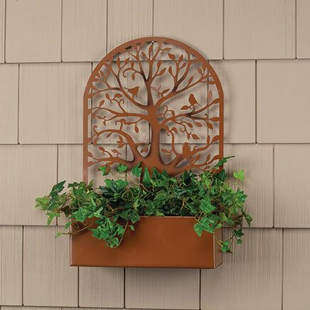 Brown Metal Arched Tree with Birds Planter Box-372833