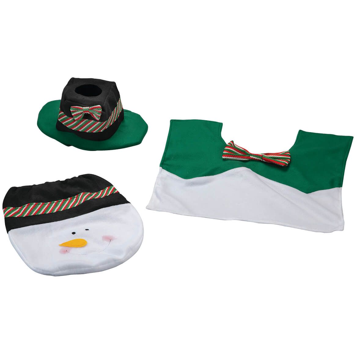 3-Piece Green Snowman Toilet Cover and Rug Set + '-' + 373951