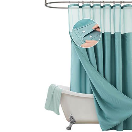 Textured Shower Curtain with Detachable Liner-374477