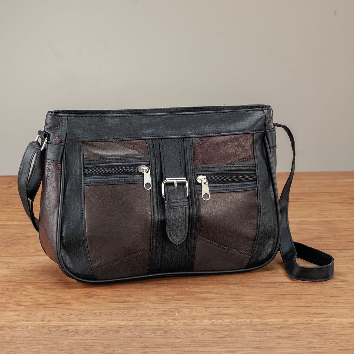 Black Multi-Color Patch Leather Shoulder Bag + '-' + 375032