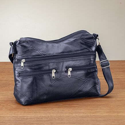 Navy Patch Leather Shoulder Bag-375033