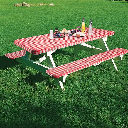 Deluxe Red Check Table Cover With Cushions-375512