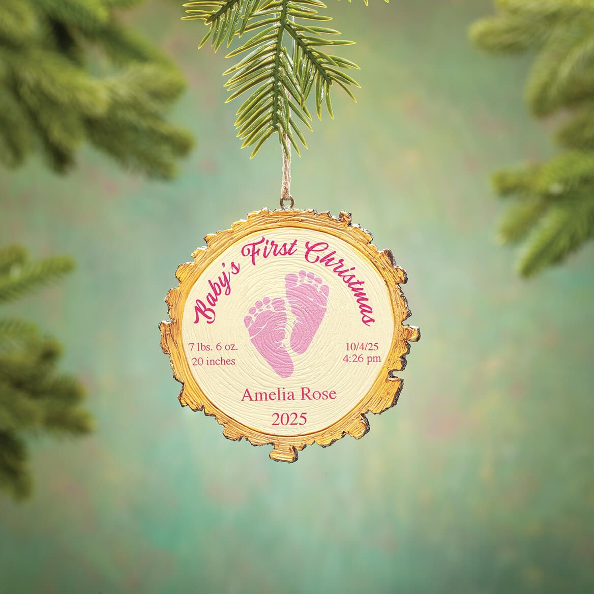 Personalized Baby's First Christmas Footprint Wood Slice Ornament + '-' + 375920