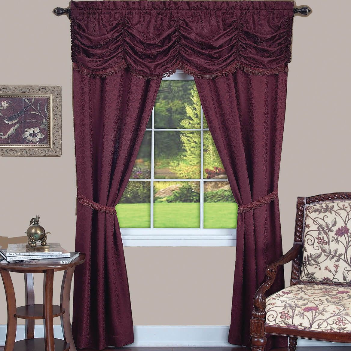 5-Piece Panache Jacquard Damask Curtain Set + '-' + 375966