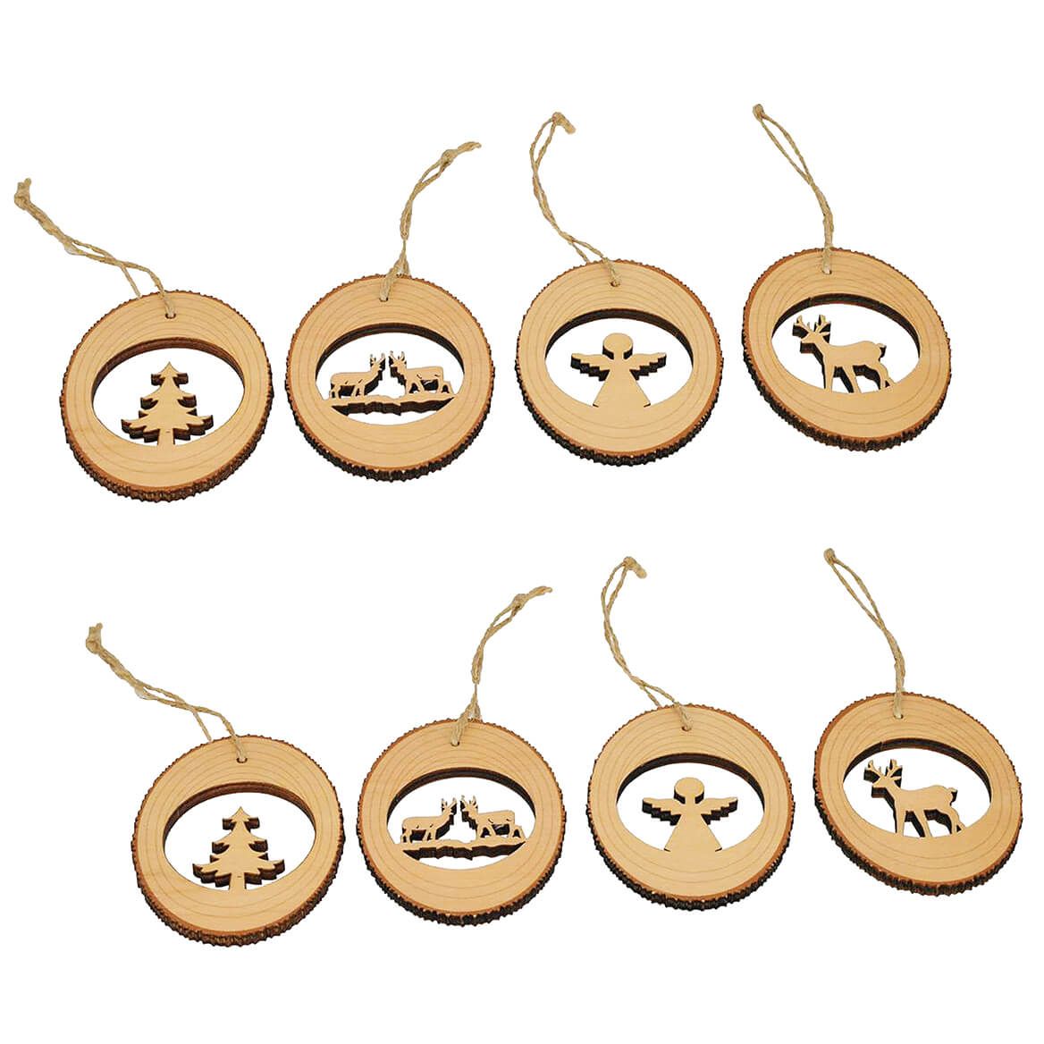 Plywood Tree Slice Hanging Ornaments, Set of 8 + '-' + 376039