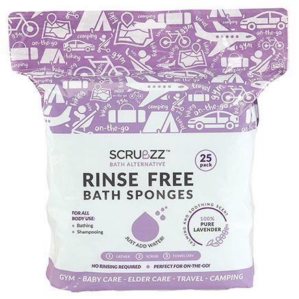 Scrubzz Rinse-Free Bath Sponges, Set of 25 Lavender-376772