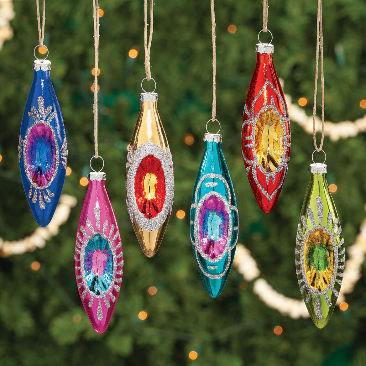 Retro-Like Glass Ornaments, Set of 6 + '-' + 378021
